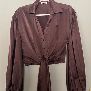 Petersyn silky tie crop too long sleeve